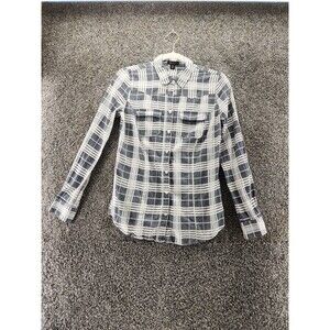 I Love Ronson Xs Gray White Plaid Button Down Long Sleeve Blouse